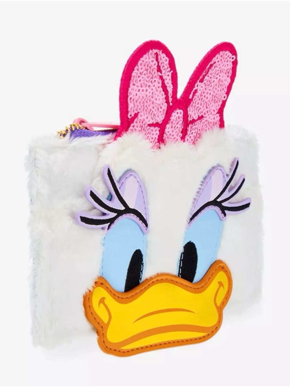 NWT Loungefly Disney Daisy Duck 85th Anniversary Sequin Plush Large Card Holder - Picture 2 of 7